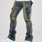 VALABASAS "ONYX" Dirty Wash Stacked Flared Jeans - VALABASAS