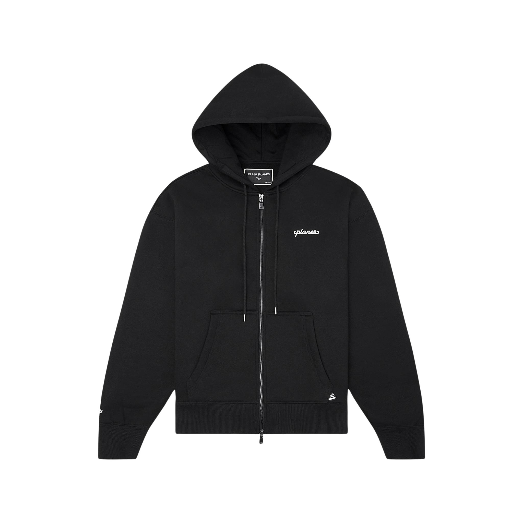 Paper Planes Oversized Script Weld Zip Up Hoodie (Black)
