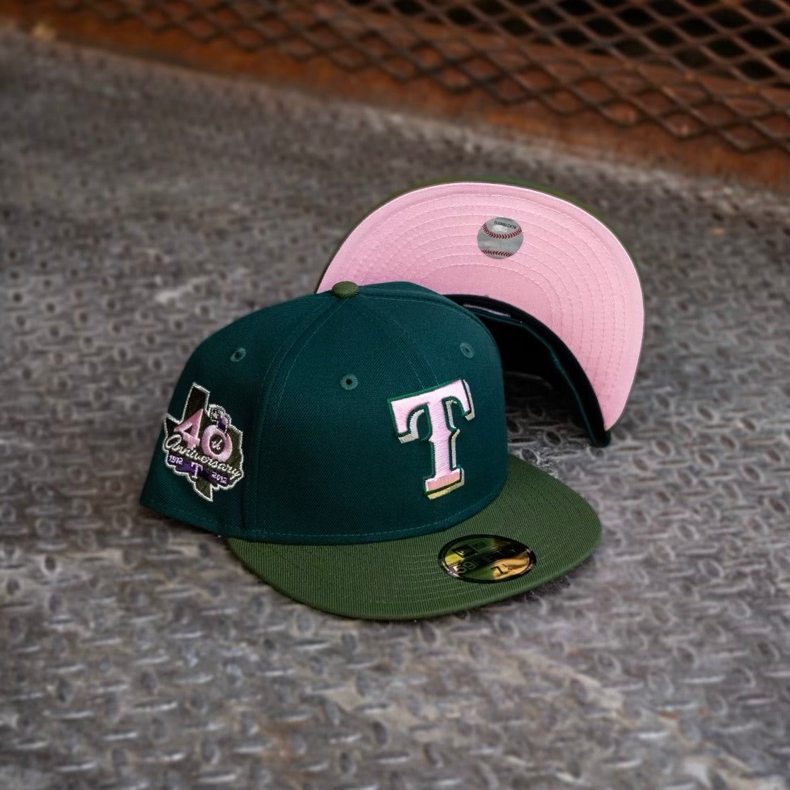 New Era Texas Rangers 40th Anniversary Pink UV (Dk Green/Olive) 59Fifty Fitted - New Era