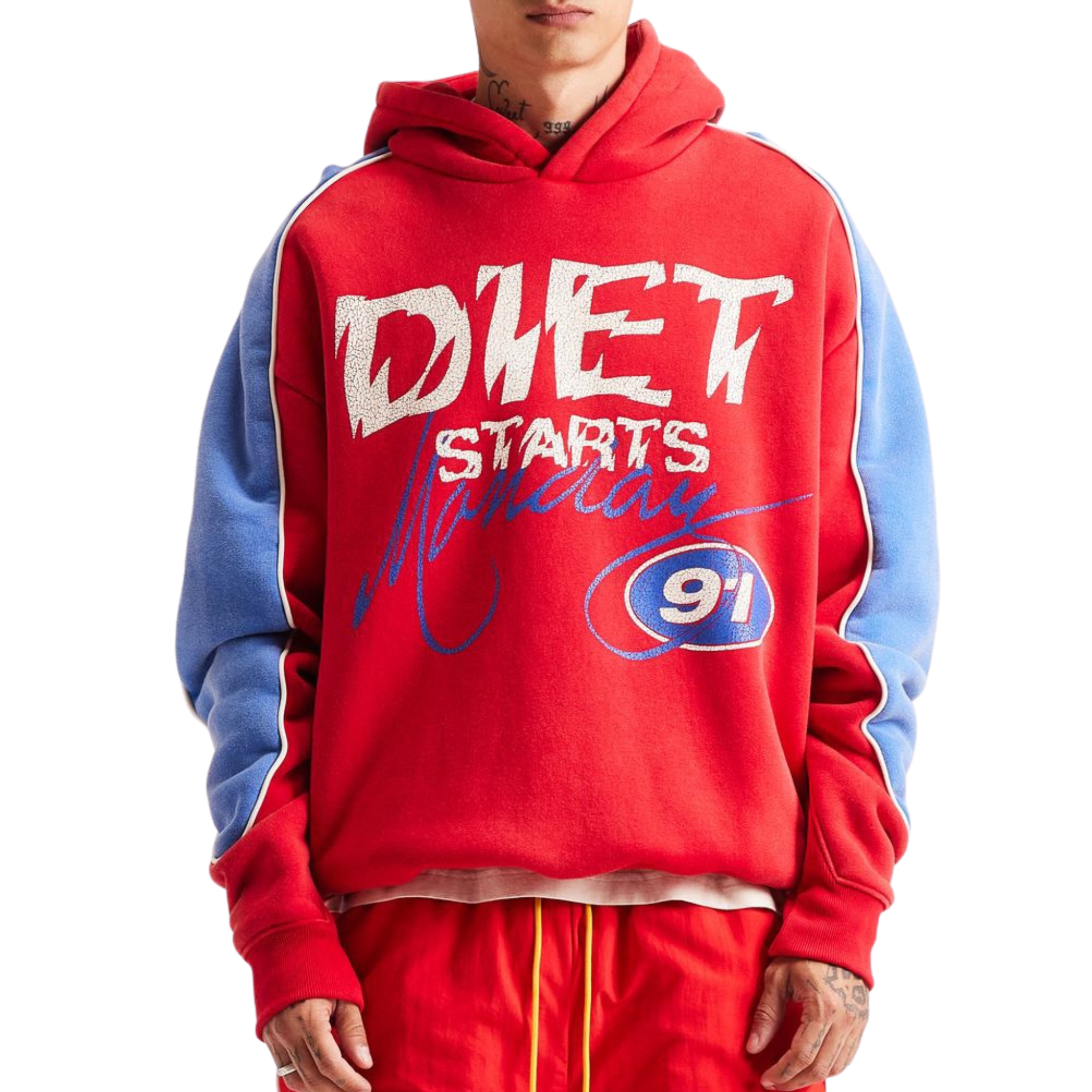 DSM "Panel" Hoodie-Red/Washed Blue
