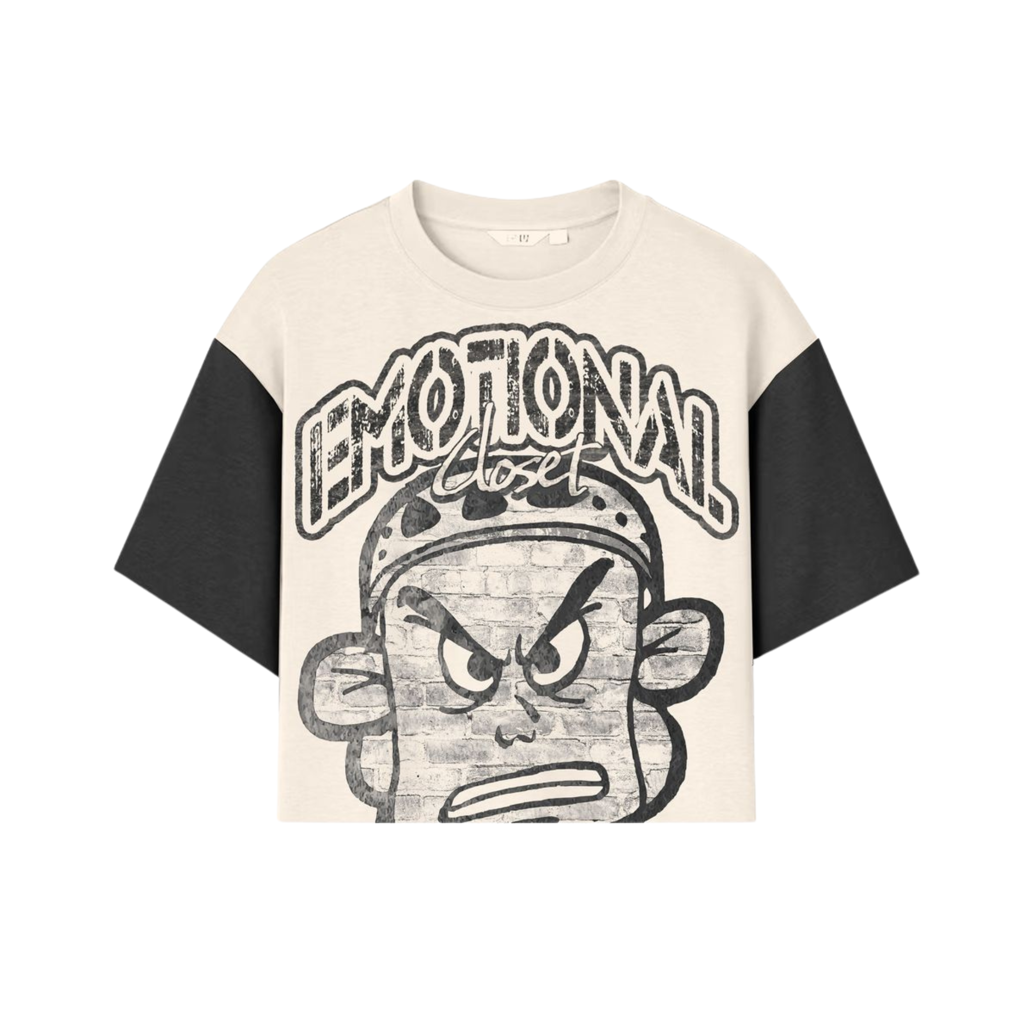 Mixed Emotion 'Emotional Closet' Cropped Tee (Cream/Black) - Mixed Emotion