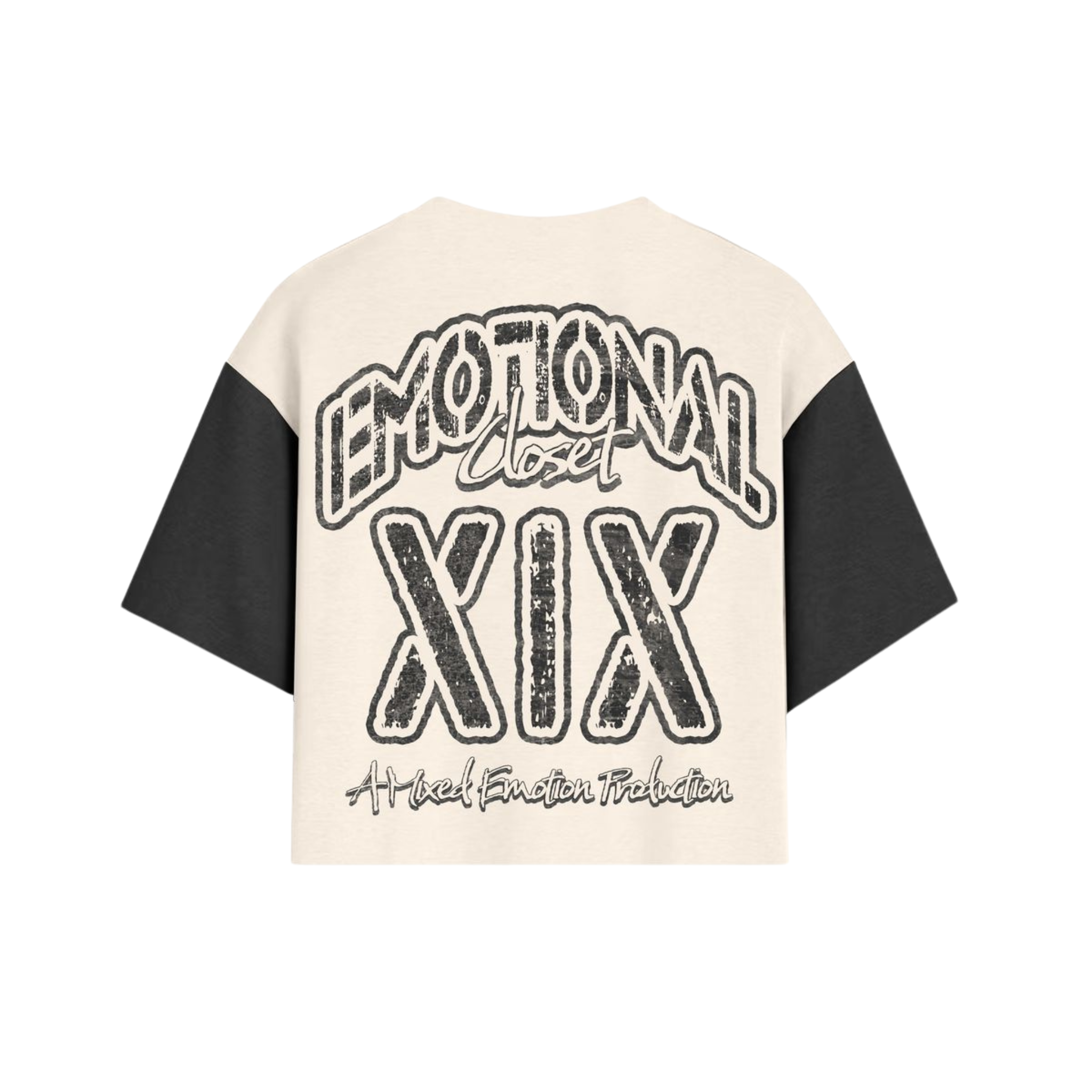 Mixed Emotion 'Emotional Closet' Cropped Tee (Cream/Black) - Mixed Emotion