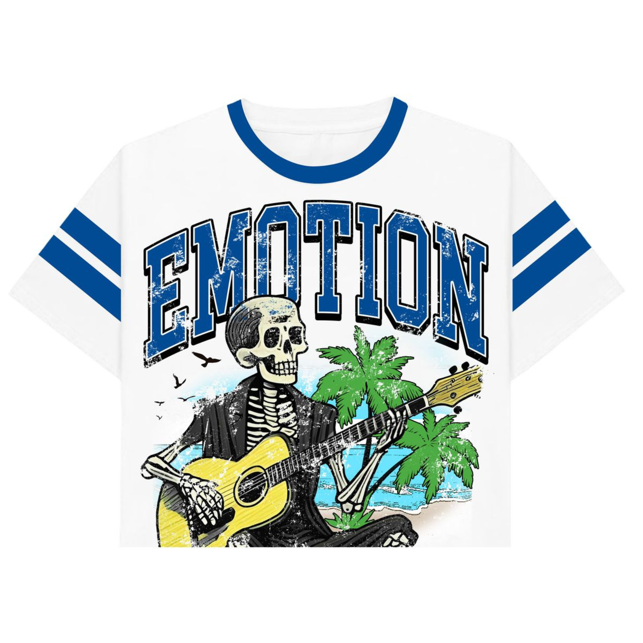 Mixed Emotion "Guitar" Cropped Tee (White/Blue) - Mixed Emotion
