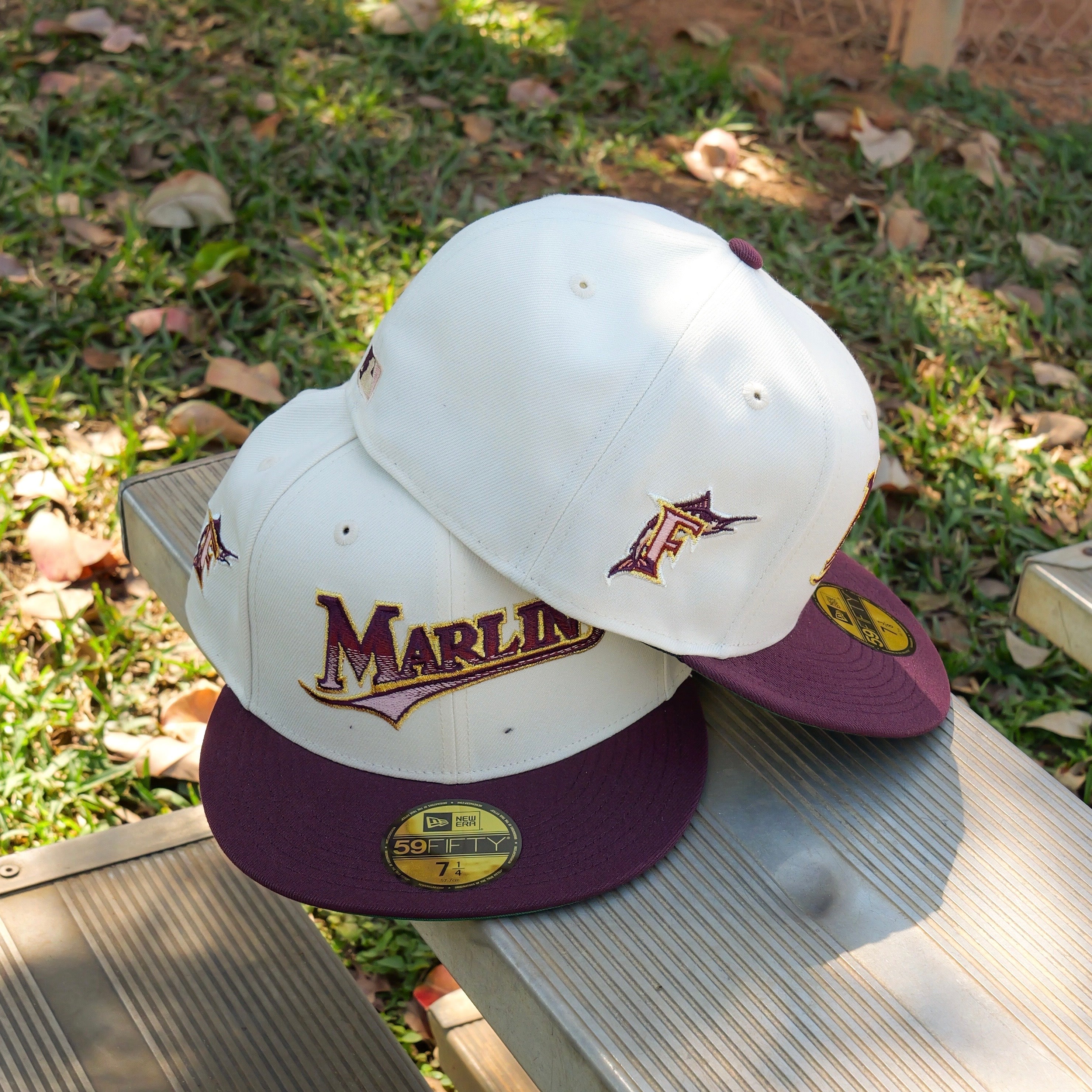 New Era Florida Marlins Green UV 59Fifty Fitted (Chrome/Maroon) - New Era