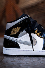 Mens Air Jordan 1 Mid (Black/Metallic Silver/White) - Nike