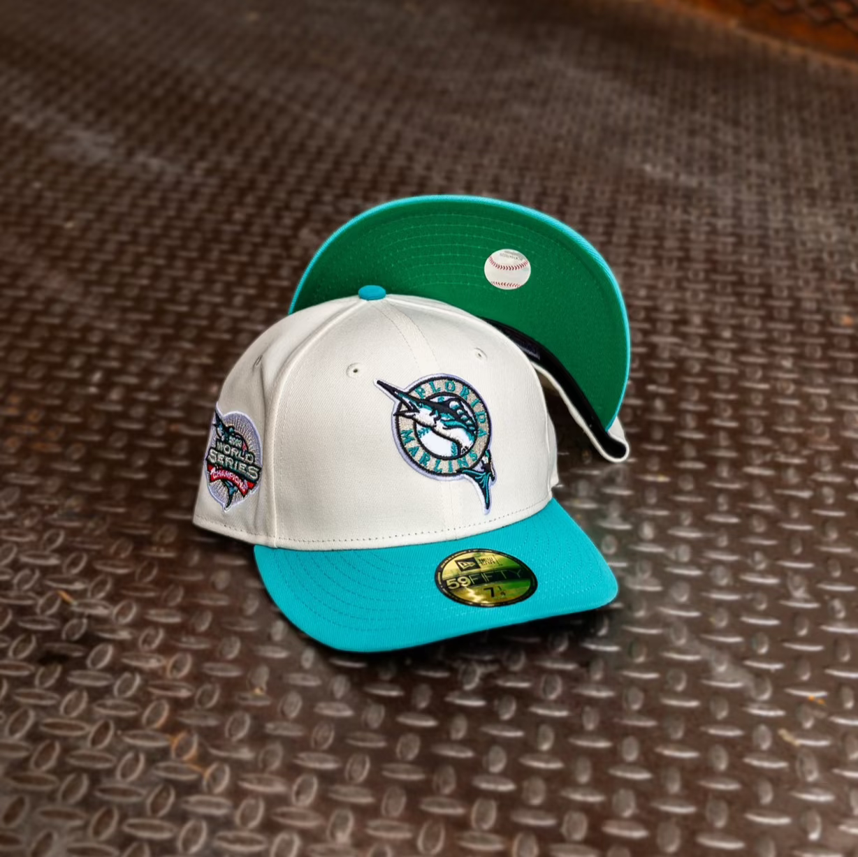 New Era Florida Marlins 2003 WS Champions Green UV 59Fifty Fitted (Off White/Teal) - New Era
