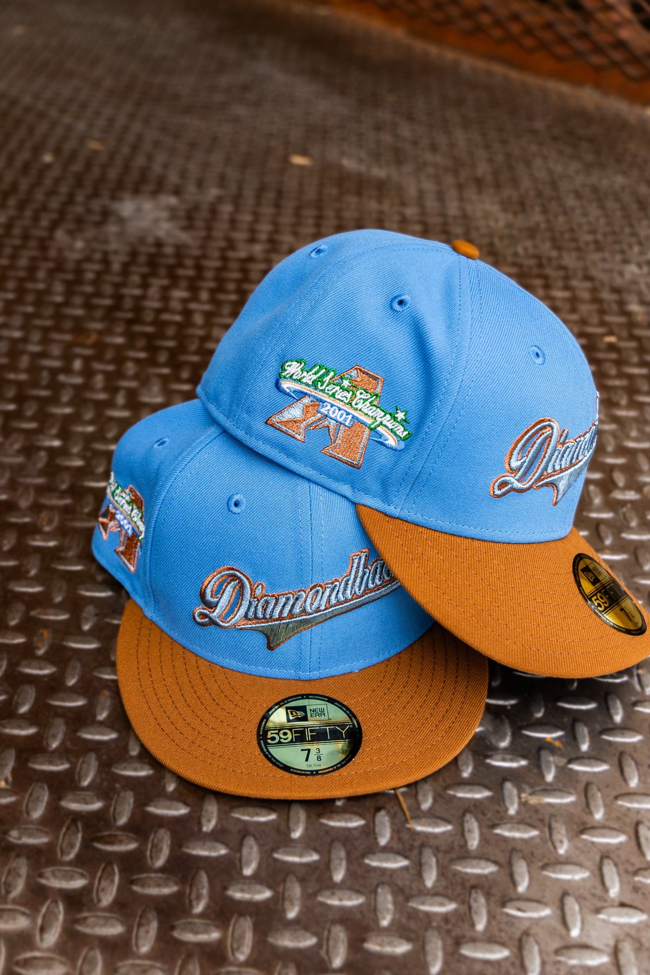 New Era Arizona Diamondbacks 2001 World Series Champions Grey UV 59Fifty Fitted (Air Force Blue/Peanut) - New Era