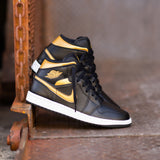Mens Air Jordan 1 Mid (Black/Metallic Gold/White) - VIP Nike