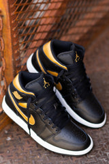 Mens Air Jordan 1 Mid (Black/Metallic Gold/White) - VIP Nike