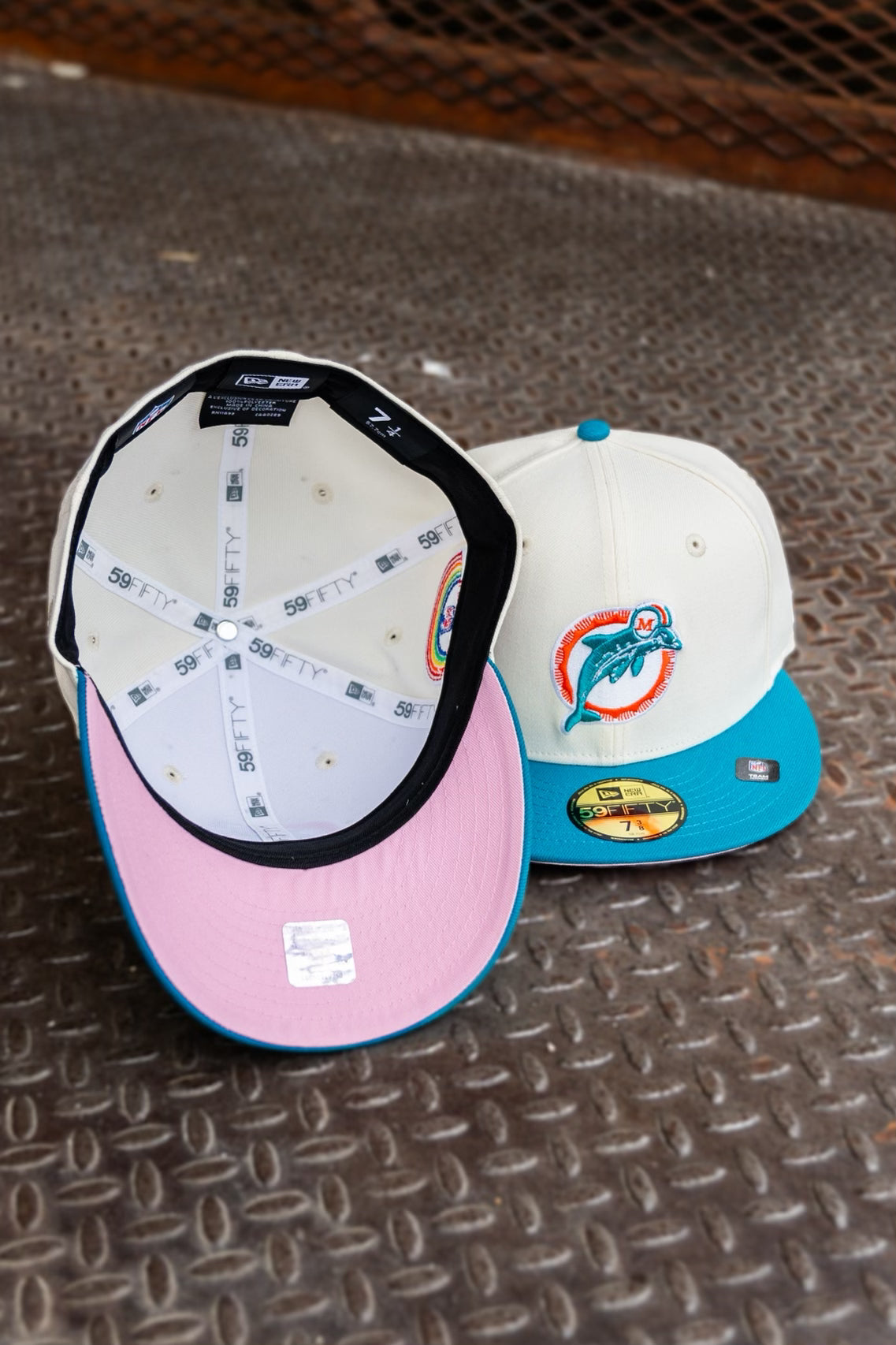 New Era Miami Dolphins 1987 Pro Bowl Pink UV (Off White/Teal) 59Fifty Fitted - New Era